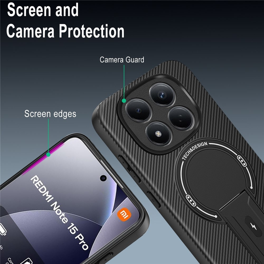 For Xiaomi Redmi Note 15 Pro 5G (Global) Case Carbon Fiber Texture PC + TPU Phone Cover with Kickstand