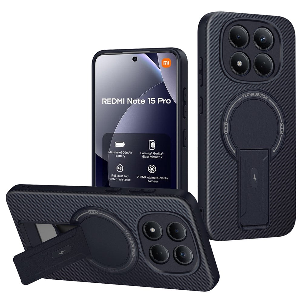 Xiaomi Redmi Note 15 Pro 5G (Global) Skal Kolfiberstruktur PC + TPU mobilskal med Stöd