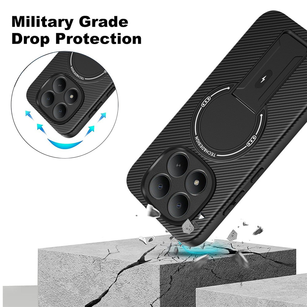 Phone Case For Xiaomi Poco M8 Pro 5G  /  Redmi Note 15 Pro+ 5G (Global) Carbon Fiber Texture PC + TPU Phone Cover with Kickstand