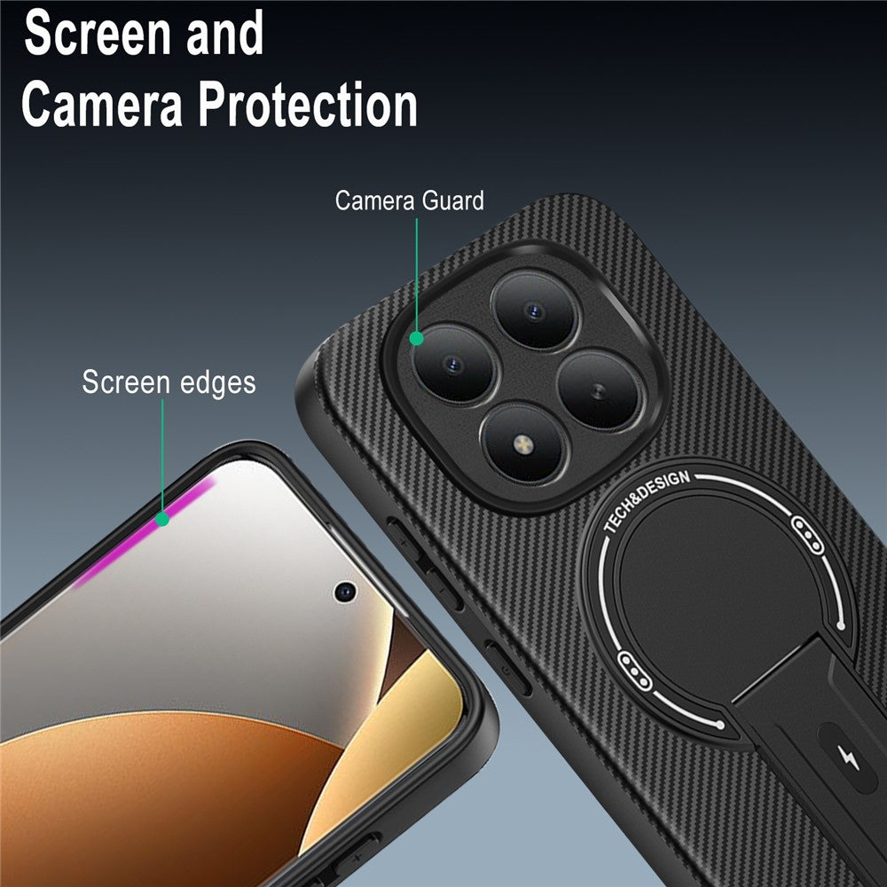 Phone Case For Xiaomi Poco M8 Pro 5G  /  Redmi Note 15 Pro+ 5G (Global) Carbon Fiber Texture PC + TPU Phone Cover with Kickstand