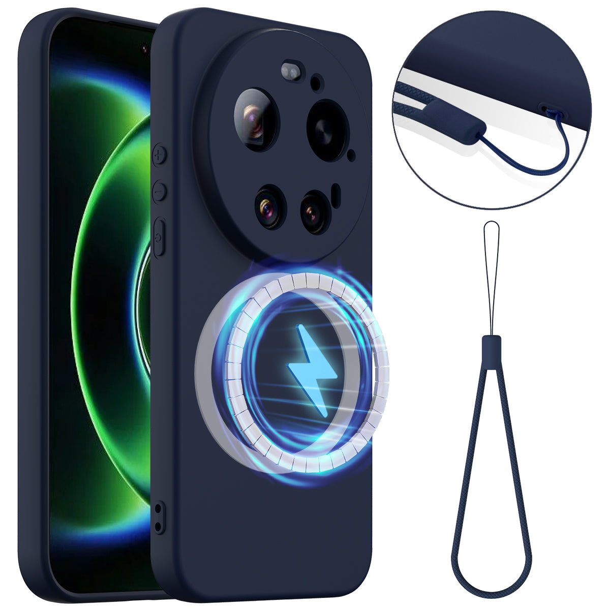 For Xiaomi 17 Ultra 5G Magnetic Case Anti-Drop Liquid Silicone Phone Cover with Lanyard