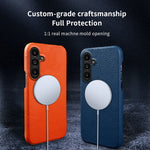 For Samsung Galaxy M16 5G  /  F16 5G Magnetic Case Litchi Texture Genuine Cow Leather + PC Shockproof Phone Back Cover