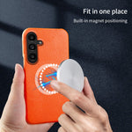 For Samsung Galaxy M16 5G  /  F16 5G Magnetic Case Litchi Texture Genuine Cow Leather + PC Shockproof Phone Back Cover