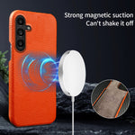 For Samsung Galaxy M16 5G  /  F16 5G Magnetic Case Litchi Texture Genuine Cow Leather + PC Shockproof Phone Back Cover