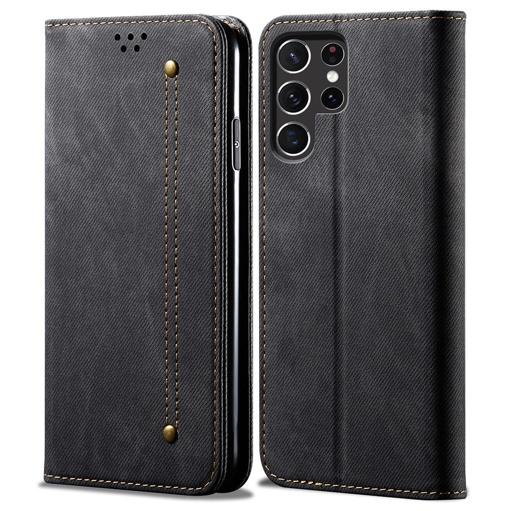 For Samsung Galaxy S26 Ultra Case Jeans Cloth Texture Anti-Scratch Leather Stand Phone Cover