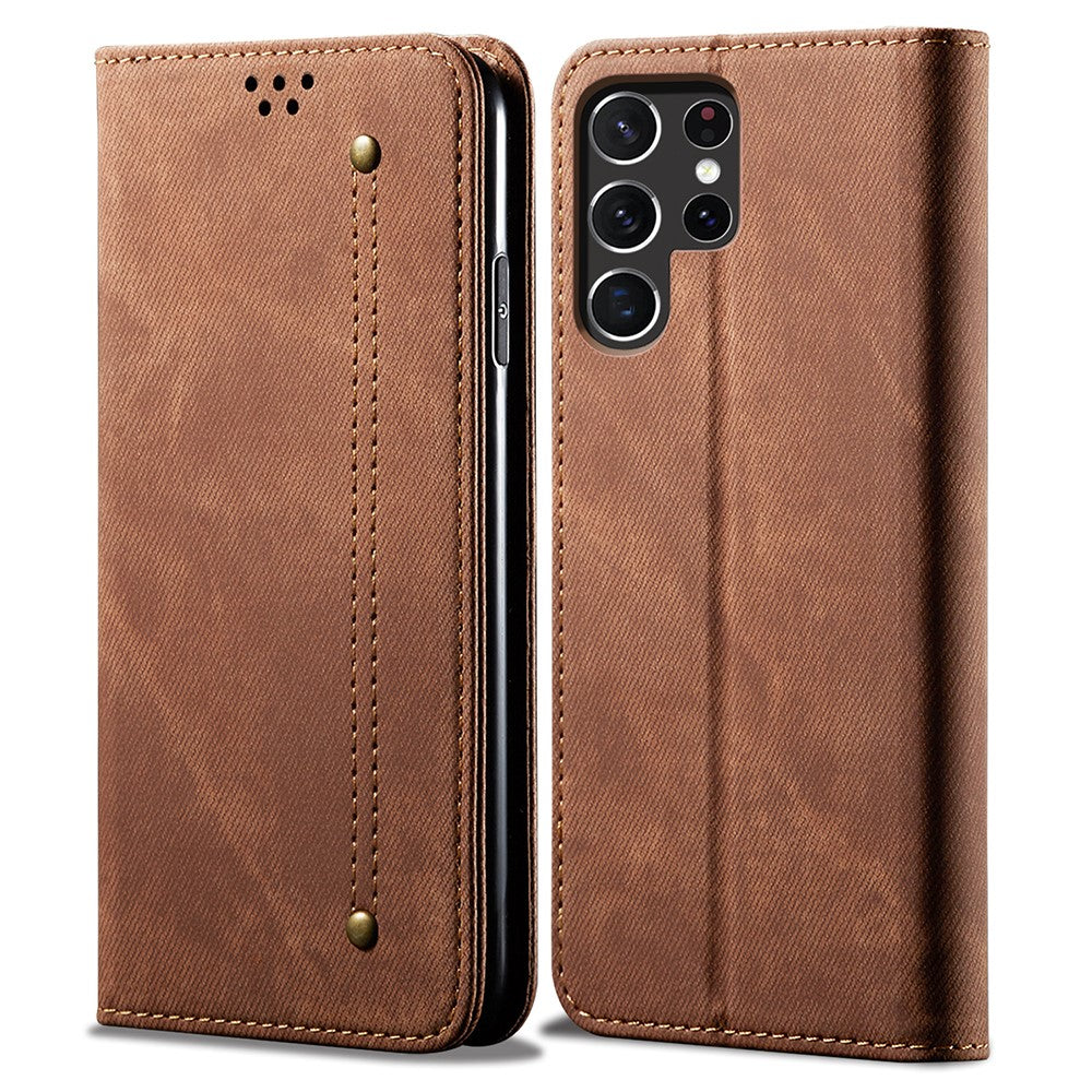 For Samsung Galaxy S26 Ultra Case Jeans Cloth Texture Anti-Scratch Leather Stand Phone Cover