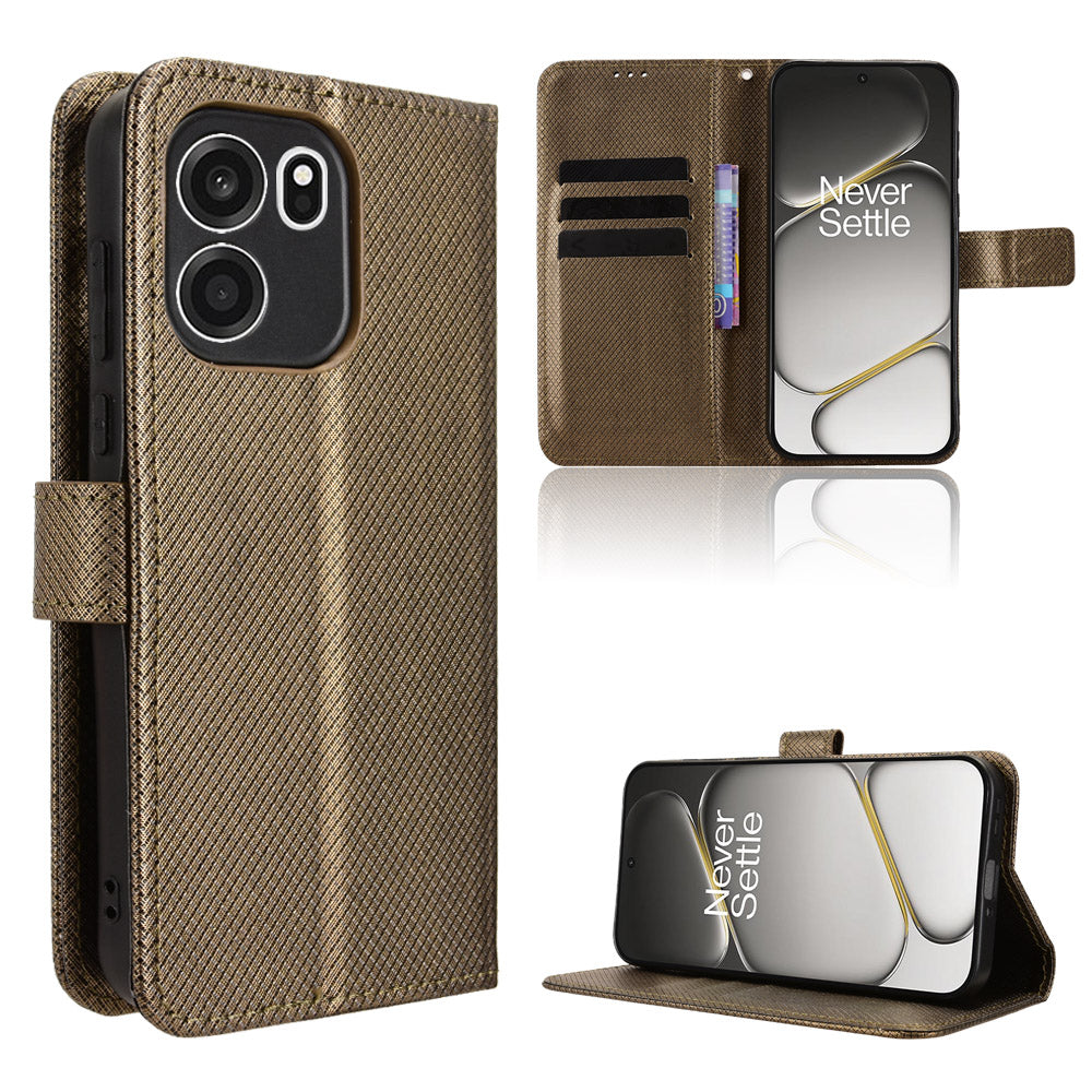 For OnePlus Nord CE6 5G / Turbo 6V 5G Leather Wallet Case with Strap Diamond Texture Phone Cover