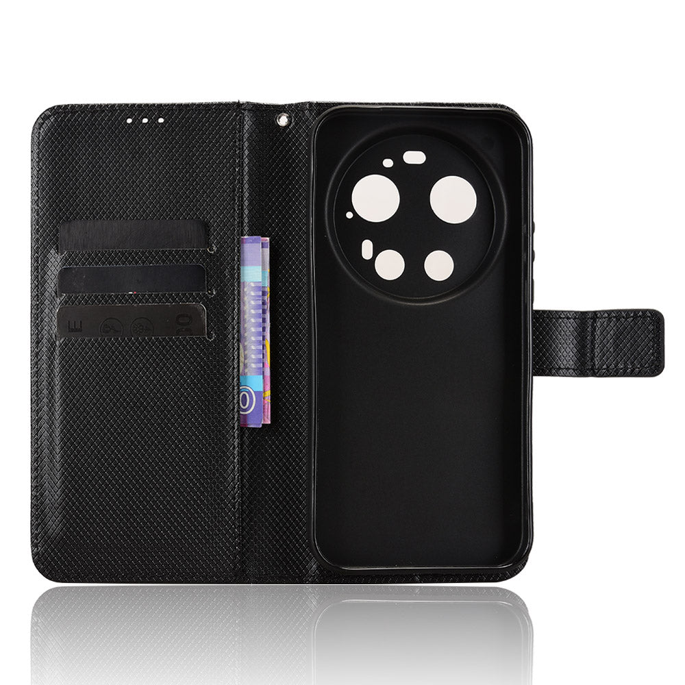 For Xiaomi 17 Ultra by Leica / Xiaomi 17 Ultra 5G Leather Wallet Case with Strap Diamond Texture Phone Cover