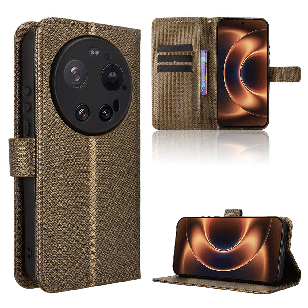 For Xiaomi 17 Ultra by Leica / Xiaomi 17 Ultra 5G Leather Wallet Case with Strap Diamond Texture Phone Cover