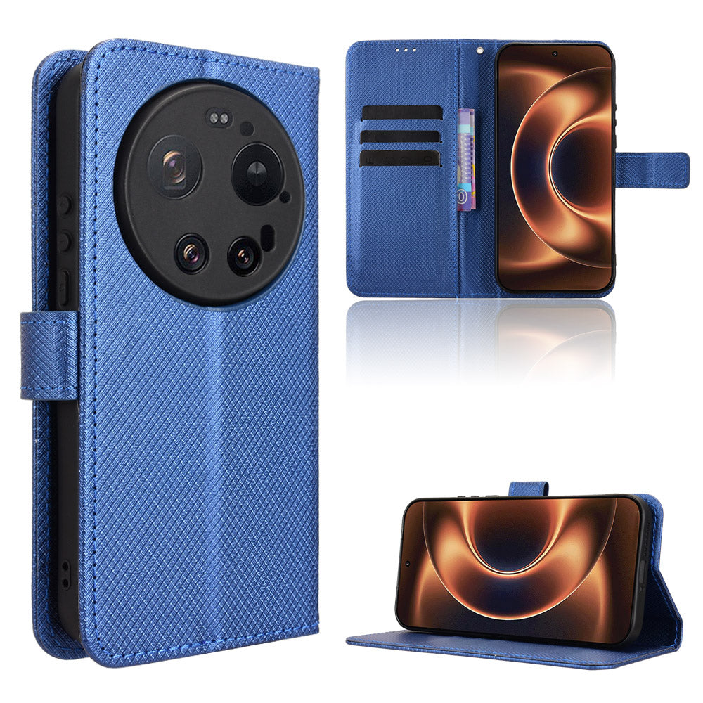 For Xiaomi 17 Ultra by Leica / Xiaomi 17 Ultra 5G Leather Wallet Case with Strap Diamond Texture Phone Cover