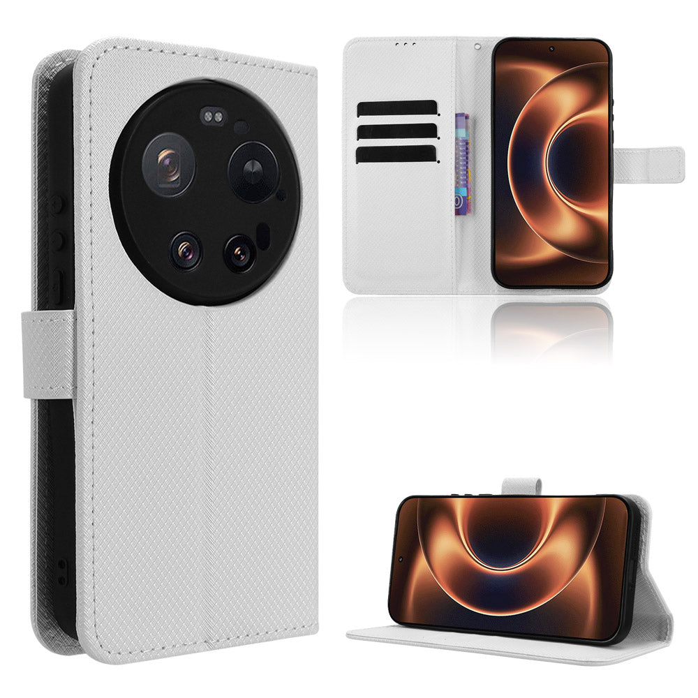 For Xiaomi 17 Ultra by Leica / Xiaomi 17 Ultra 5G Leather Wallet Case with Strap Diamond Texture Phone Cover