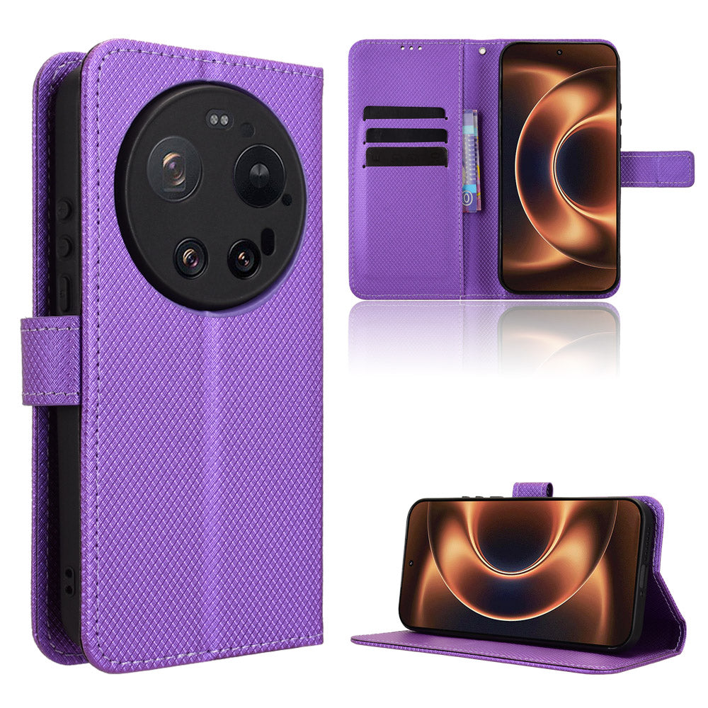 For Xiaomi 17 Ultra by Leica / Xiaomi 17 Ultra 5G Leather Wallet Case with Strap Diamond Texture Phone Cover