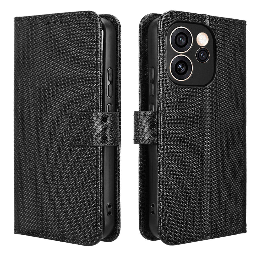 For Oppo Reno15 FS 5G / Oppo Reno15 F 5G Leather Wallet Case with Strap Diamond Texture Phone Cover