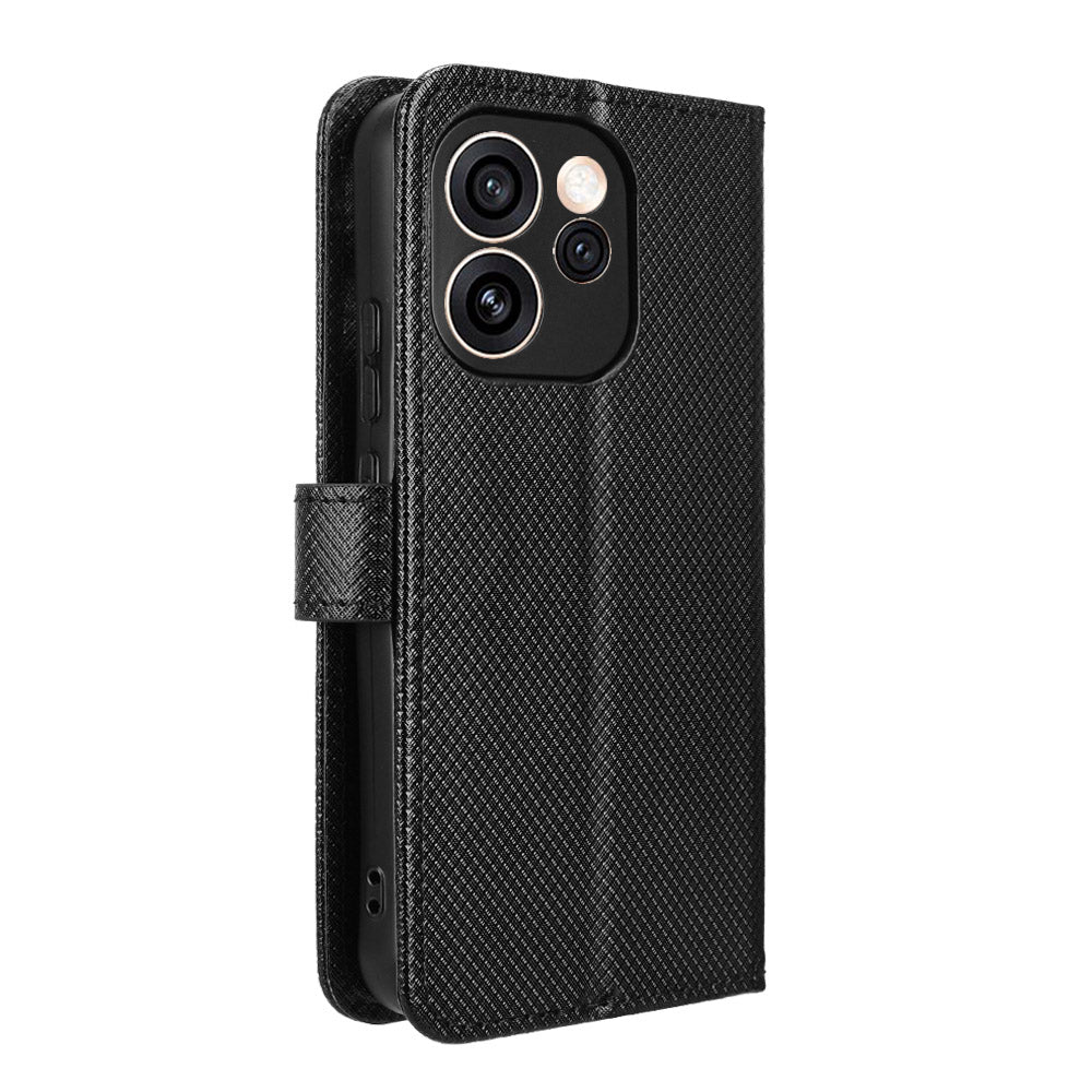 For Oppo Reno15 FS 5G / Oppo Reno15 F 5G Leather Wallet Case with Strap Diamond Texture Phone Cover