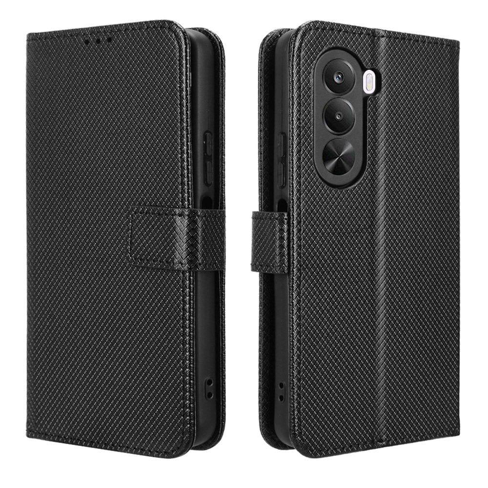 OnePlus Nord CE6 Lite 5G / Turbo 6X 5G / Realme P4x 5G-lædertegnebogsetui med rem, diamantstruktur-mobilcover