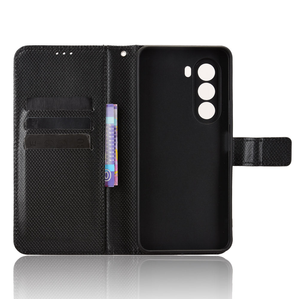 OnePlus Nord CE6 Lite 5G / Turbo 6X 5G / Realme P4x 5G-lædertegnebogsetui med rem, diamantstruktur-mobilcover