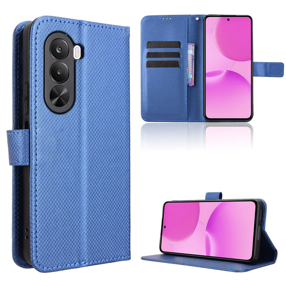 OnePlus Nord CE6 Lite 5G / Turbo 6X 5G / Realme P4x 5G-lædertegnebogsetui med rem, diamantstruktur-mobilcover