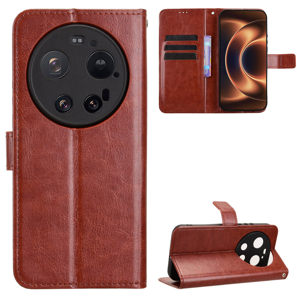 PU-læderskal med rem til Xiaomi 17 Ultra fra Leica / Xiaomi 17 Ultra 5G, Crazy Horse-struktur, pungcover til mobiltelefon