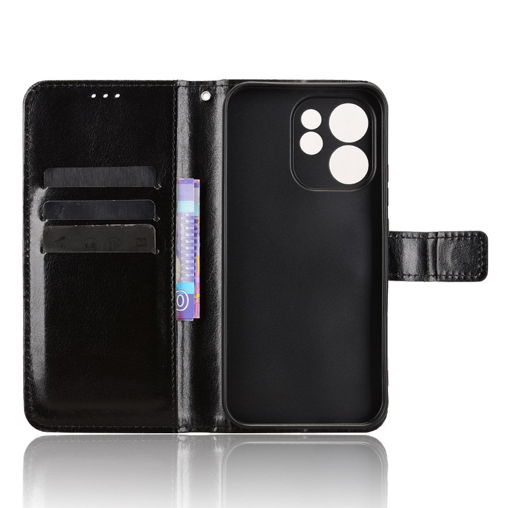 Oppo Reno15 FS 5G / Oppo Reno15 F 5G PU-läderskal med rem Crazy Horse Texture Phone Foldable Cover