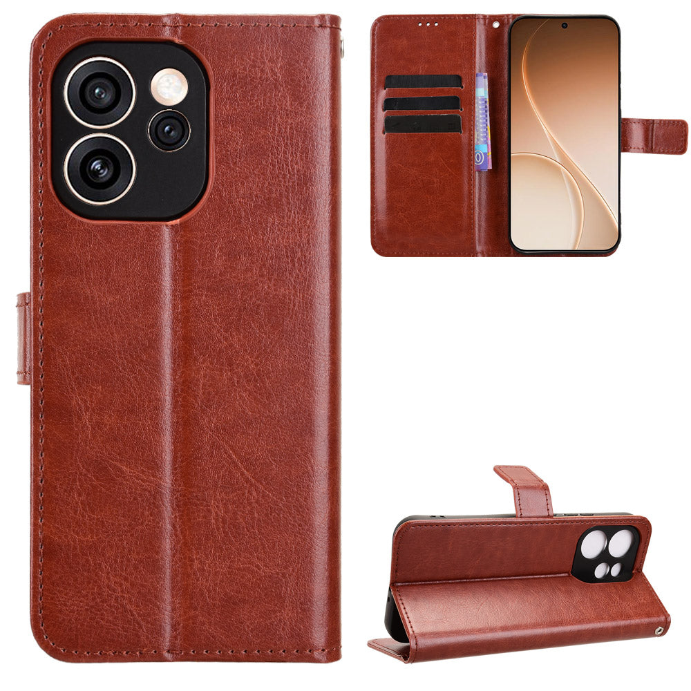 Oppo Reno15 FS 5G / Oppo Reno15 F 5G PU-läderskal med rem Crazy Horse Texture Phone Foldable Cover