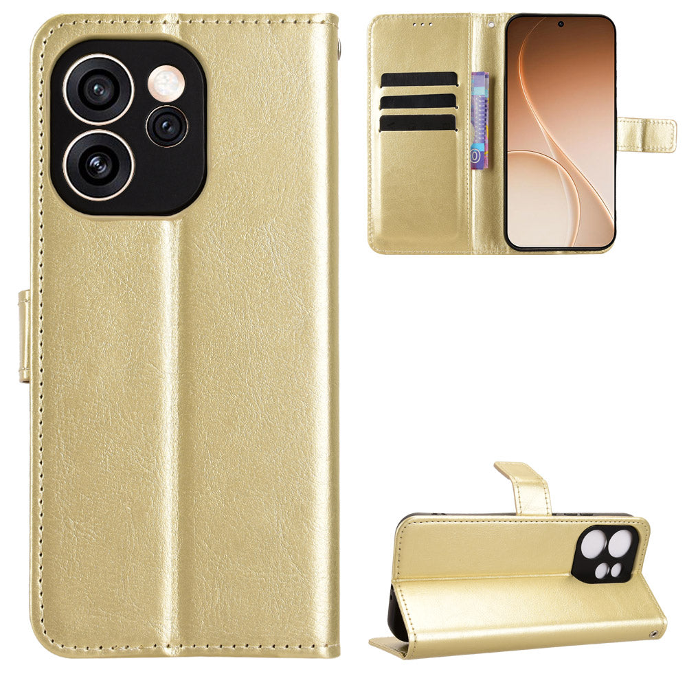 Oppo Reno15 FS 5G / Oppo Reno15 F 5G PU-läderskal med rem Crazy Horse Texture Phone Foldable Cover