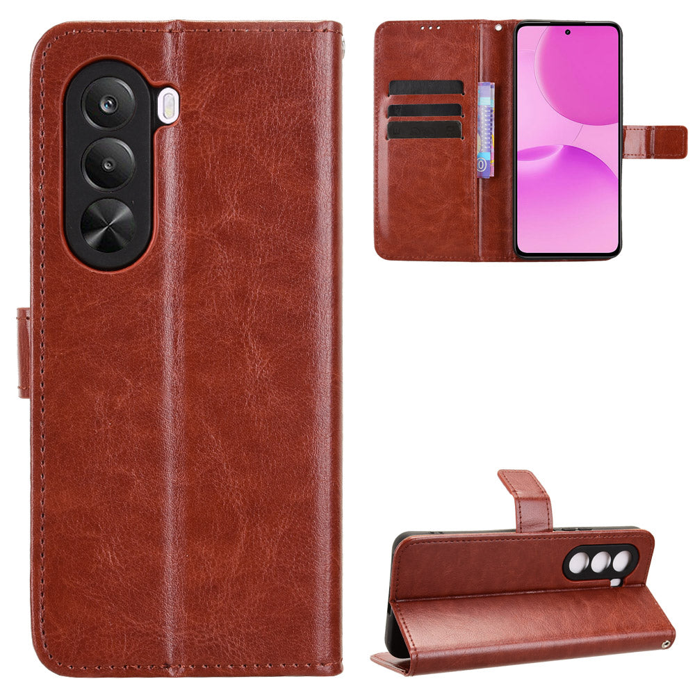OnePlus Nord CE6 Lite 5G / Turbo 6X 5G / Realme P4x 5G PU-läderskal med rem Crazy Horse Texture Phone Fold Cover