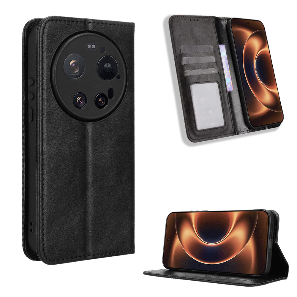 For Xiaomi 17 Ultra by Leica / Xiaomi 17 Ultra 5G Leather Case Wallet Stand Retro Texture Phone Cover
