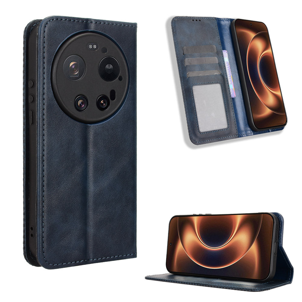 For Xiaomi 17 Ultra by Leica / Xiaomi 17 Ultra 5G Leather Case Wallet Stand Retro Texture Phone Cover