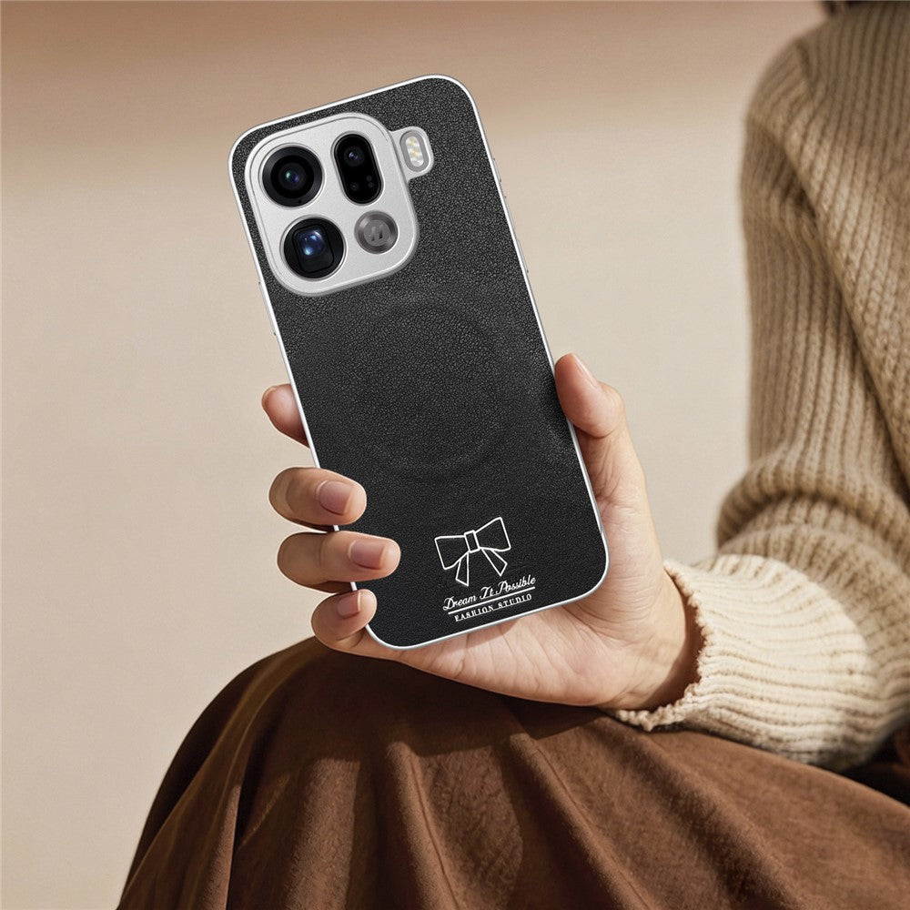 For Oppo Find X9 Pro 5G Magnetic Case Butterfly Bow Pattern PU Leather + TPU + PC Shockproof Phone Cover