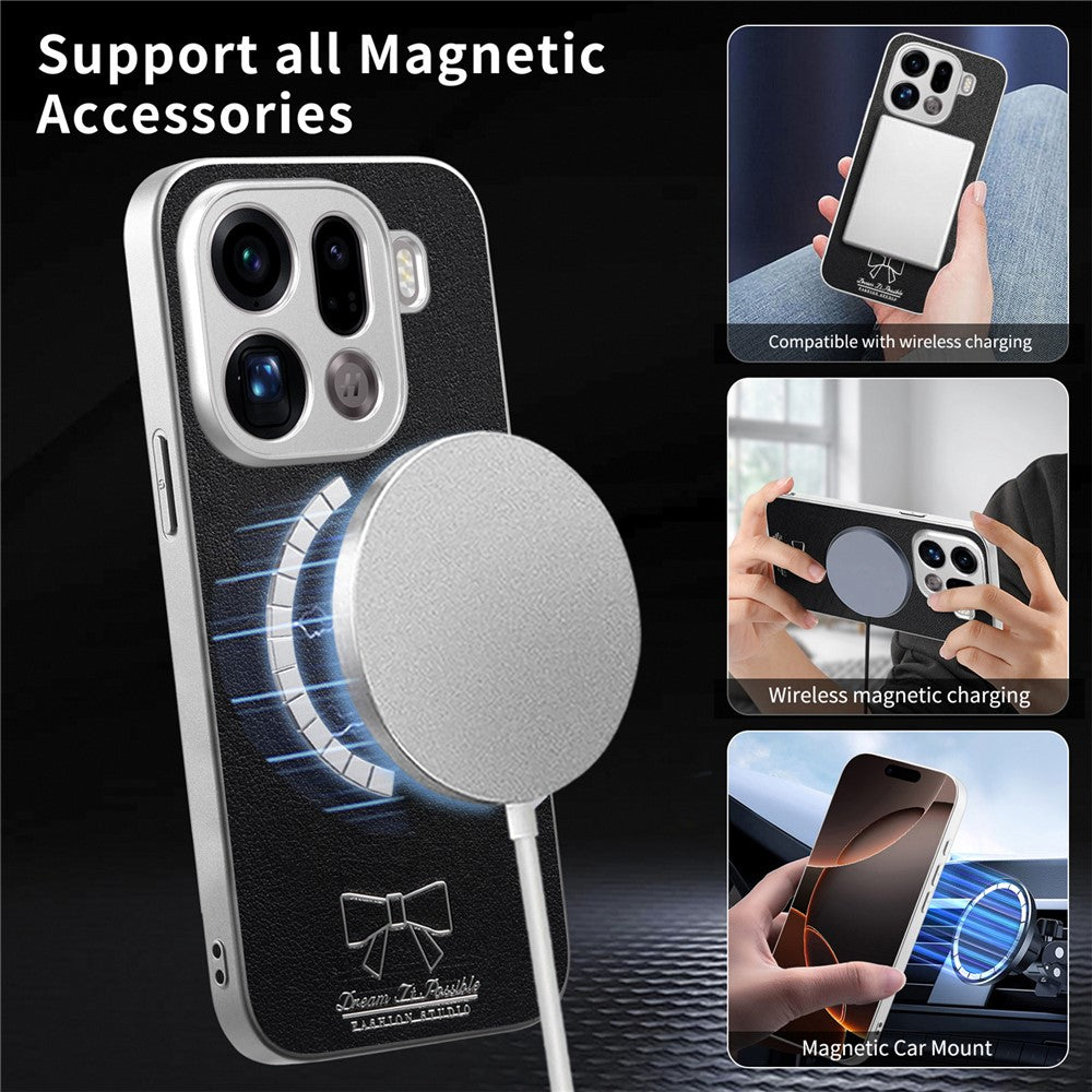 For Oppo Find X9 Pro 5G Magnetic Case Butterfly Bow Pattern PU Leather + TPU + PC Shockproof Phone Cover