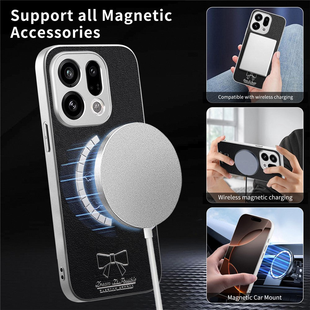 For Oppo Find X9 5G Magnetic Case Butterfly Bow Pattern PU Leather + TPU + PC Shockproof Phone Cover