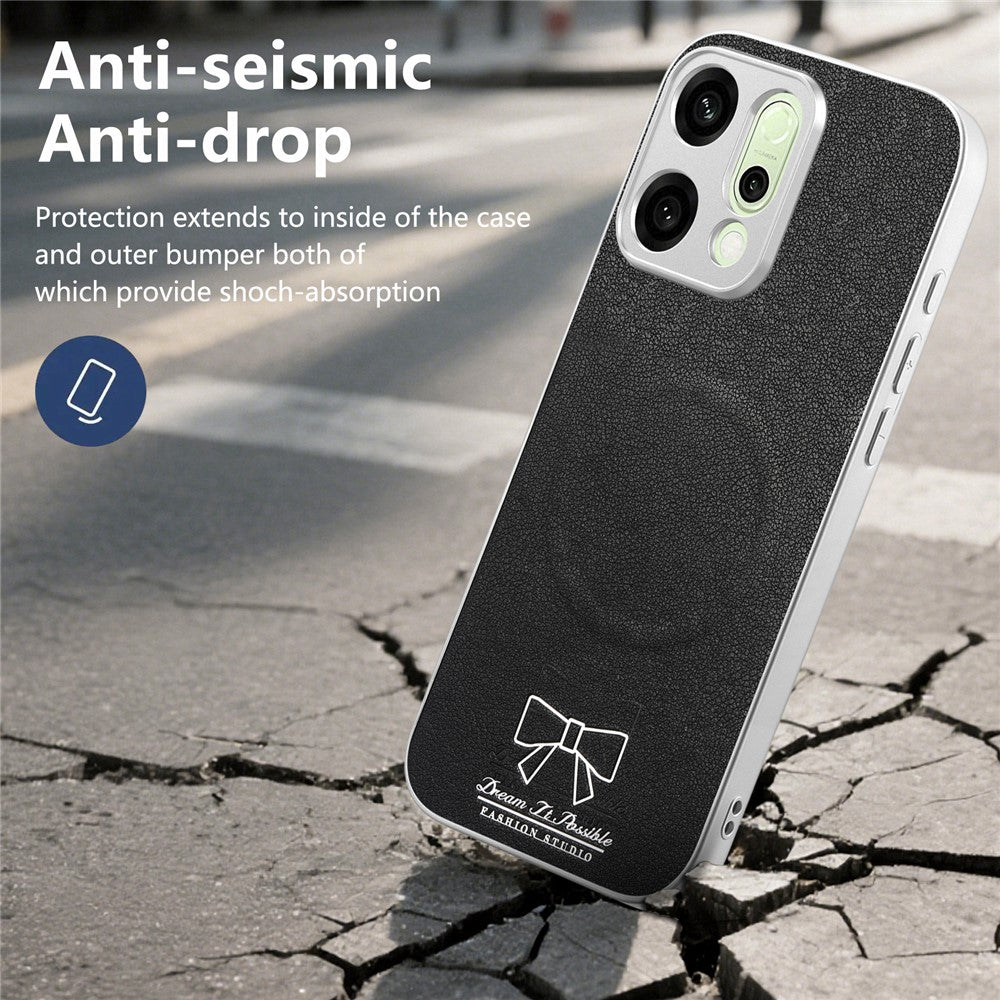 For Oppo Reno14 Pro 5G (Global) Magnetic Case Butterfly Bow Pattern PU Leather + TPU + PC Shockproof Phone Cover