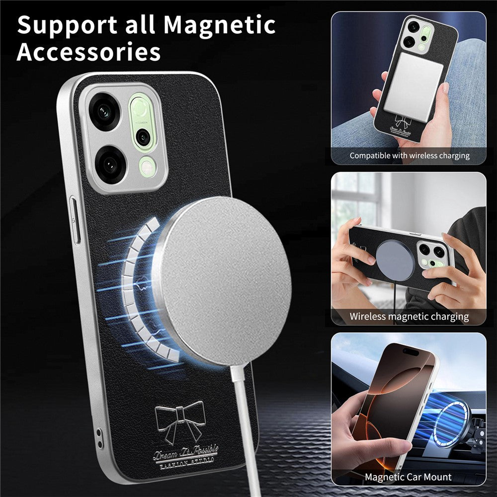 For Oppo Reno14 Pro 5G (Global) Magnetic Case Butterfly Bow Pattern PU Leather + TPU + PC Shockproof Phone Cover