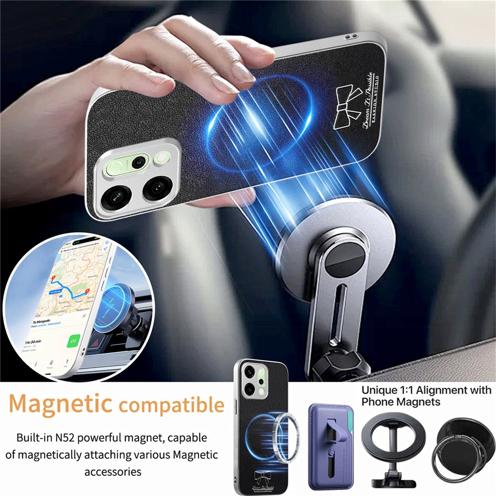 For Oppo Reno14 Pro 5G (Global) Magnetic Case Butterfly Bow Pattern PU Leather + TPU + PC Shockproof Phone Cover