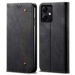 Xiaomi Redmi Note 12 5G (Global) / (Indien) / (Kina) / Poco X5 5G Jeanstygtextur PU-läder Fullt skyddande mobilskal Stativ Magnetiskt absorberande fällbart plånboksfodral