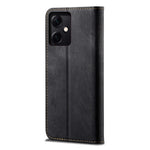Xiaomi Redmi Note 12 5G (Global) / (Indien) / (Kina) / Poco X5 5G Jeanstygtextur PU-läder Fullt skyddande mobilskal Stativ Magnetiskt absorberande fällbart plånboksfodral
