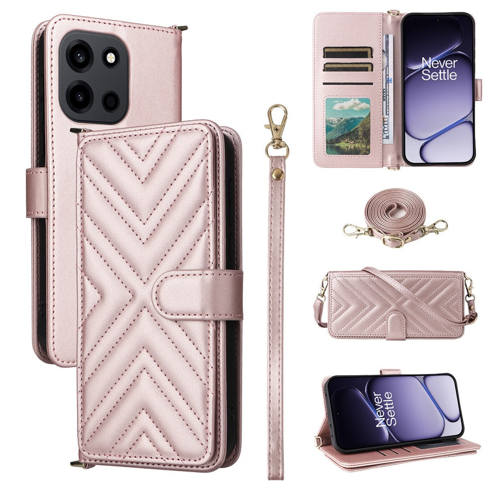 For OnePlus Nord CE6 5G / Nord 6 5G / Turbo 6V 5G / Turbo 6 5G Leather Case Stand Wallet Phone Cover with Shoulder  /  Wrist Strap