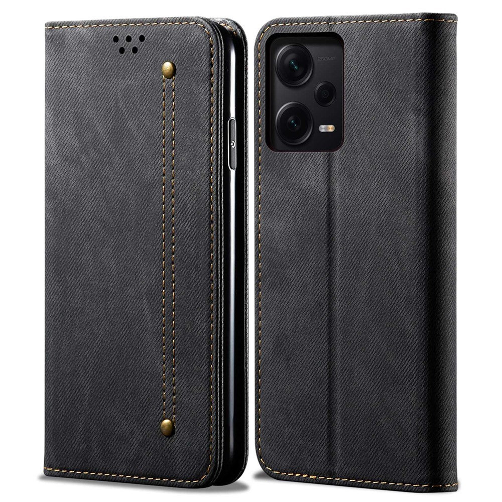 For Xiaomi Redmi Note 12 Pro 5G  / Note 12 Pro Speed 5G / Poco X5 Pro 5G Jeans Cloth Texture PU Leather Phone Case Stand Magnetic Absorption Wallet Flip Cover