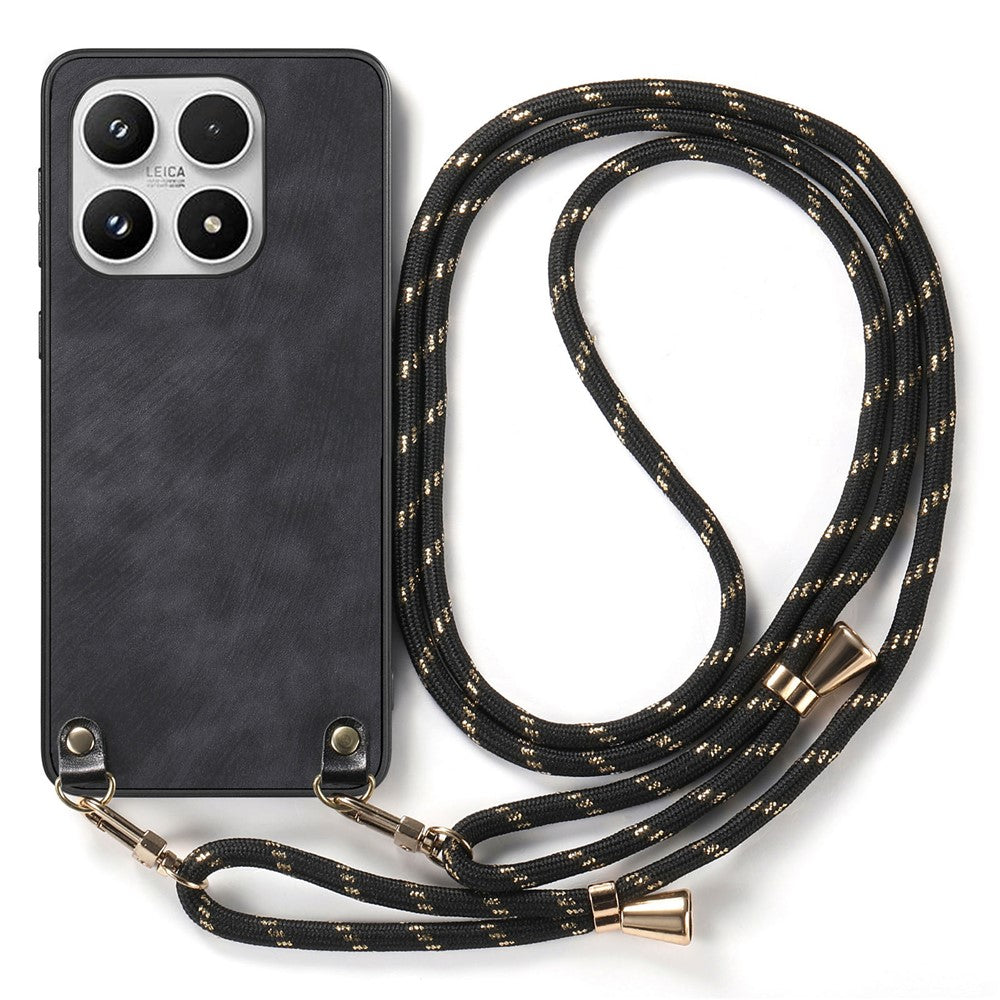 For Xiaomi 17 Case Retro Leather Phone Back Cover with Adjustable Strap
