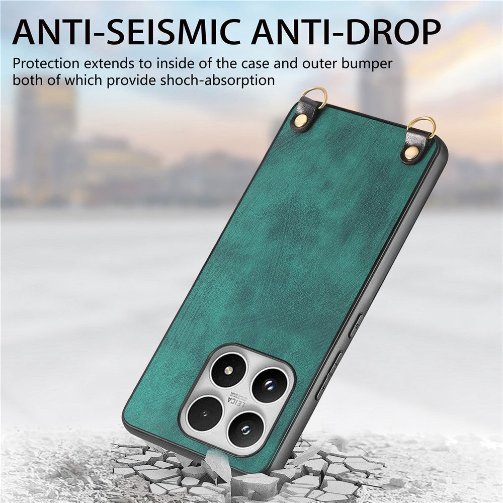 For Xiaomi 17 Case Retro Leather Phone Back Cover with Adjustable Strap