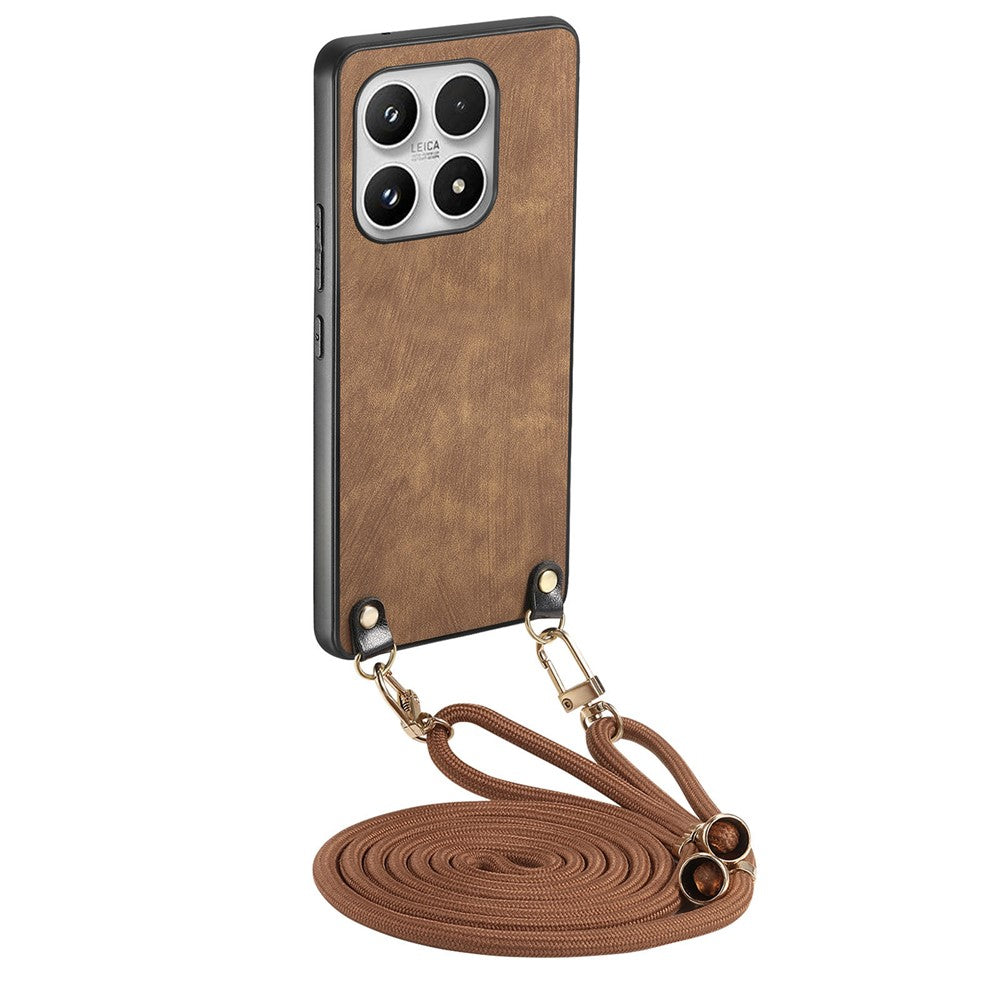 For Xiaomi 17 Case Retro Leather Phone Back Cover with Adjustable Strap