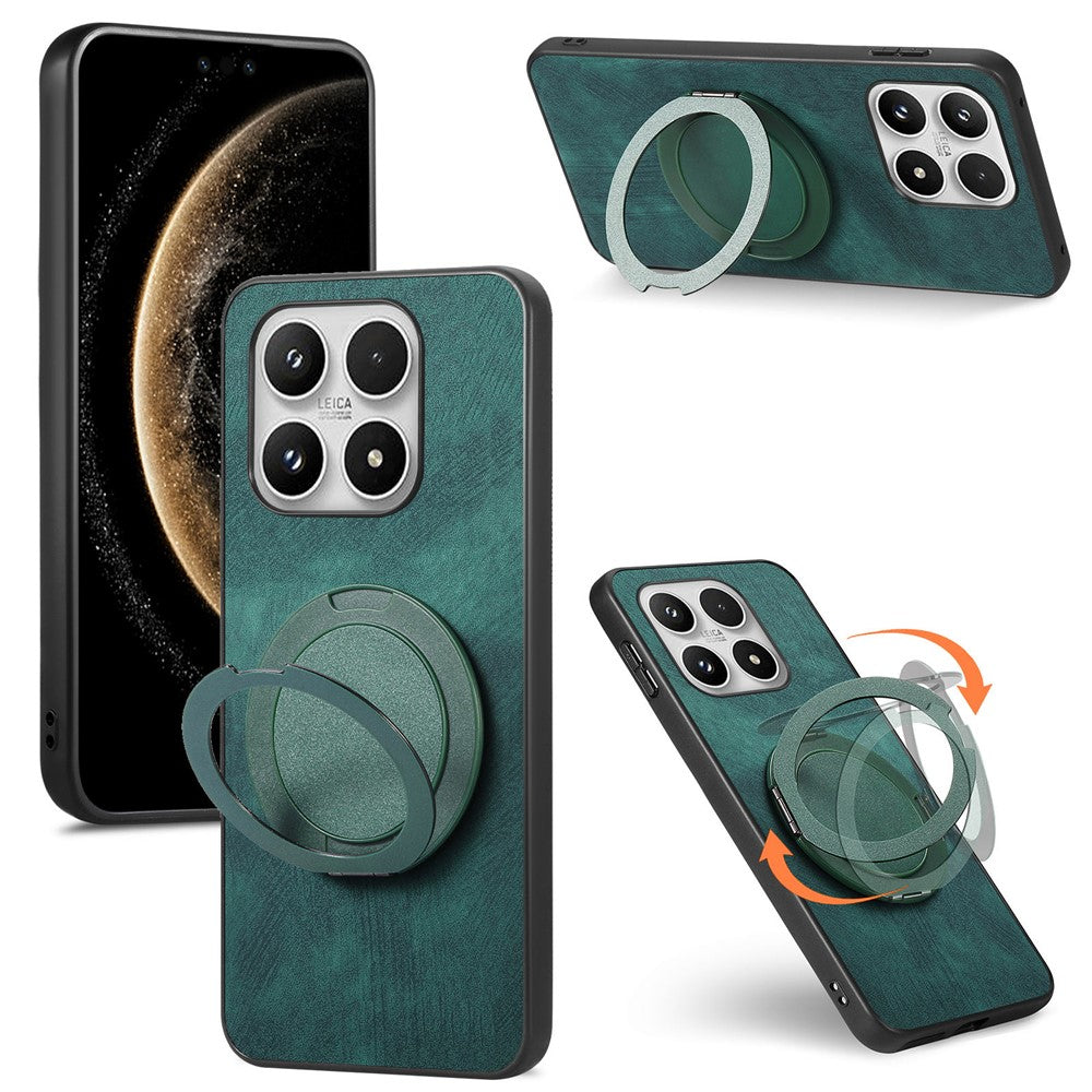 For Xiaomi 17 Phone Case with Rotating Kickstand Stress Relief Retro Leather Back Cover