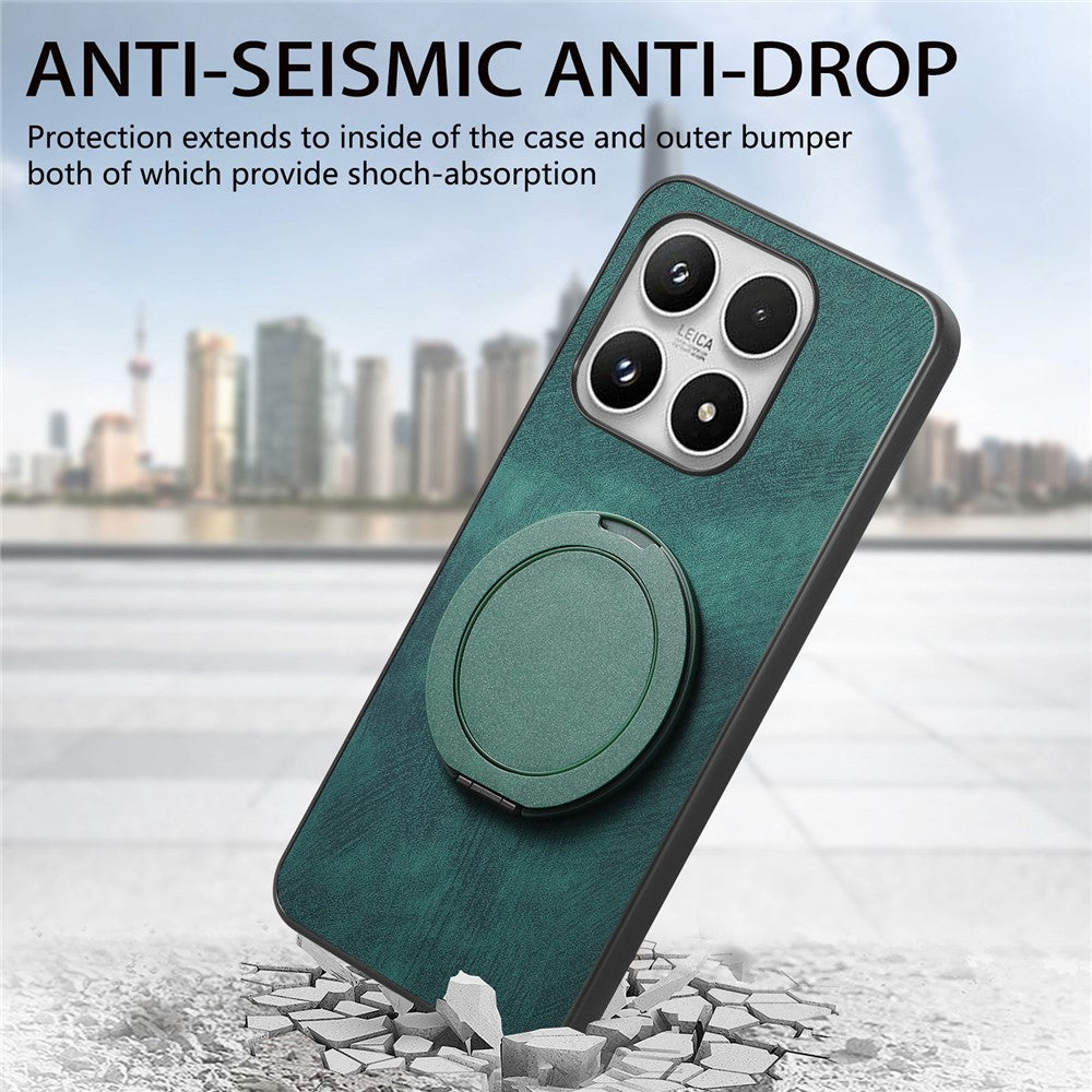 For Xiaomi 17 Phone Case with Rotating Kickstand Stress Relief Retro Leather Back Cover
