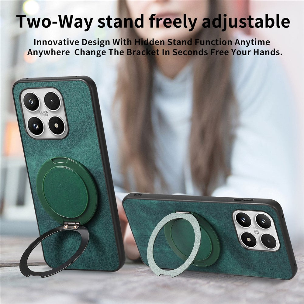 For Xiaomi 17 Phone Case with Rotating Kickstand Stress Relief Retro Leather Back Cover