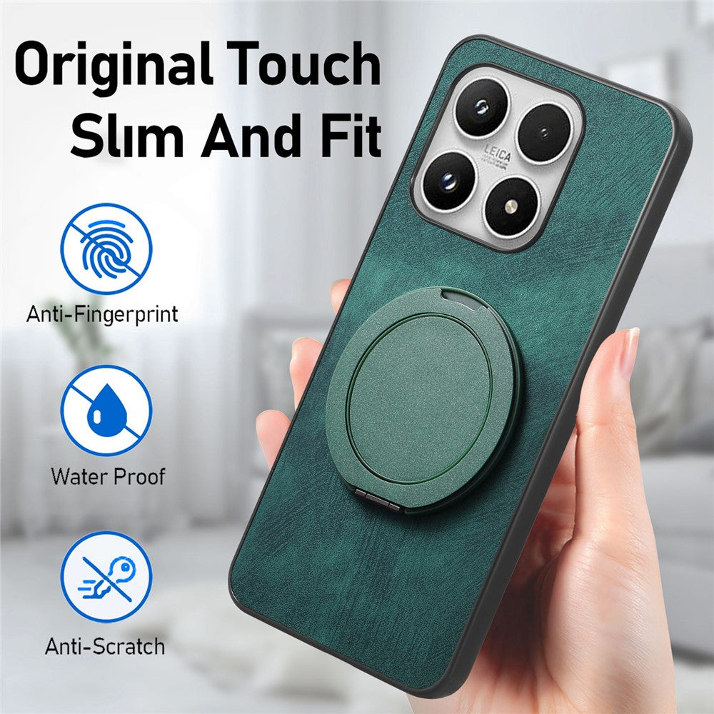 For Xiaomi 17 Phone Case with Rotating Kickstand Stress Relief Retro Leather Back Cover