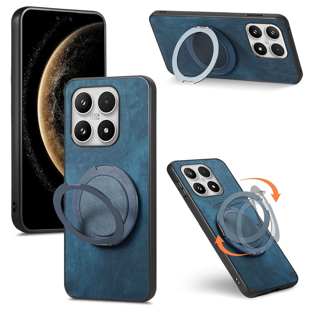 For Xiaomi 17 Phone Case with Rotating Kickstand Stress Relief Retro Leather Back Cover