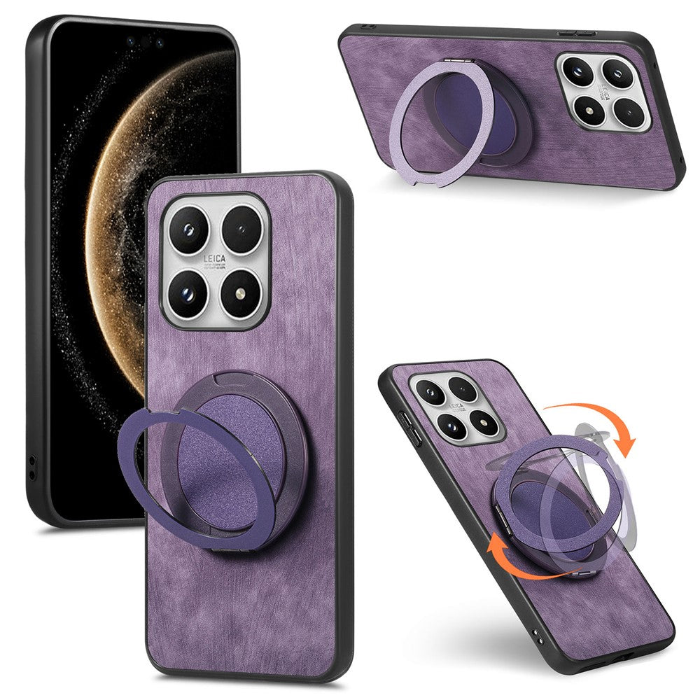 For Xiaomi 17 Phone Case with Rotating Kickstand Stress Relief Retro Leather Back Cover