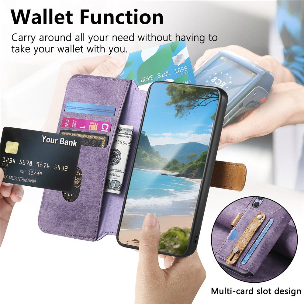 For Xiaomi 17 Wallet Case Retro Leather Phone Cover with Wristband Kickstand