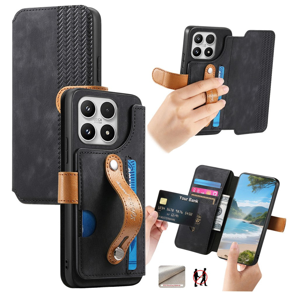 For Xiaomi 17 Wallet Case Retro Leather Phone Cover with Wristband Kickstand
