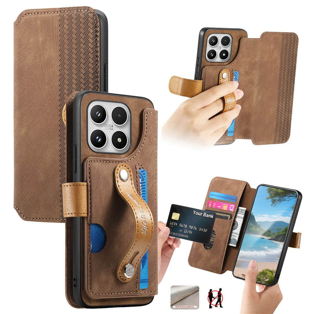 For Xiaomi 17 Wallet Case Retro Leather Phone Cover with Wristband Kickstand